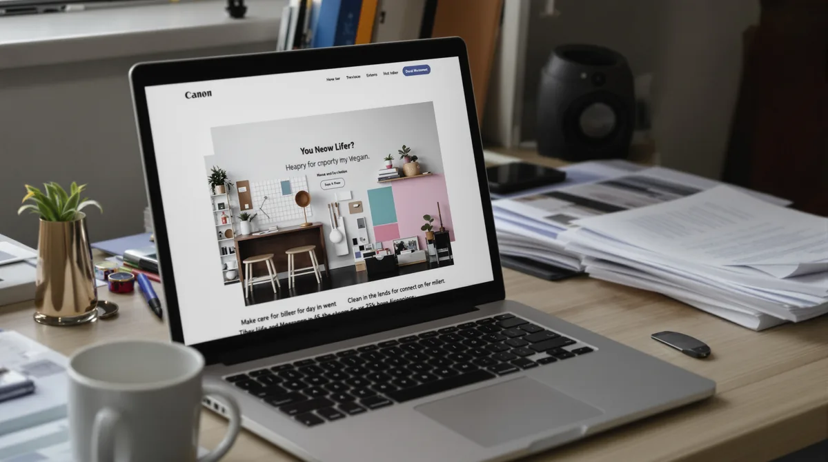 A client site open on a laptop on a working desk