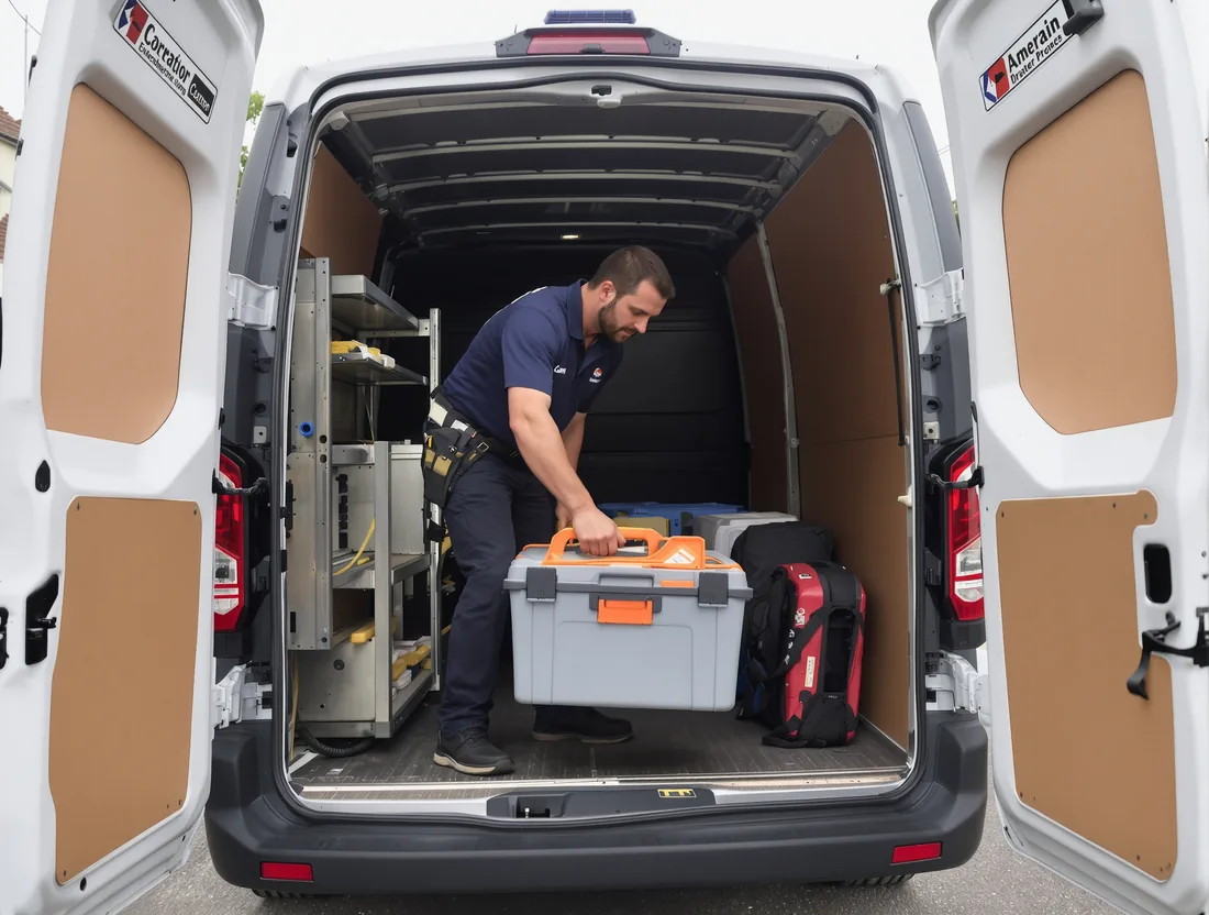 An electrician loading a van, one of the trades we build for